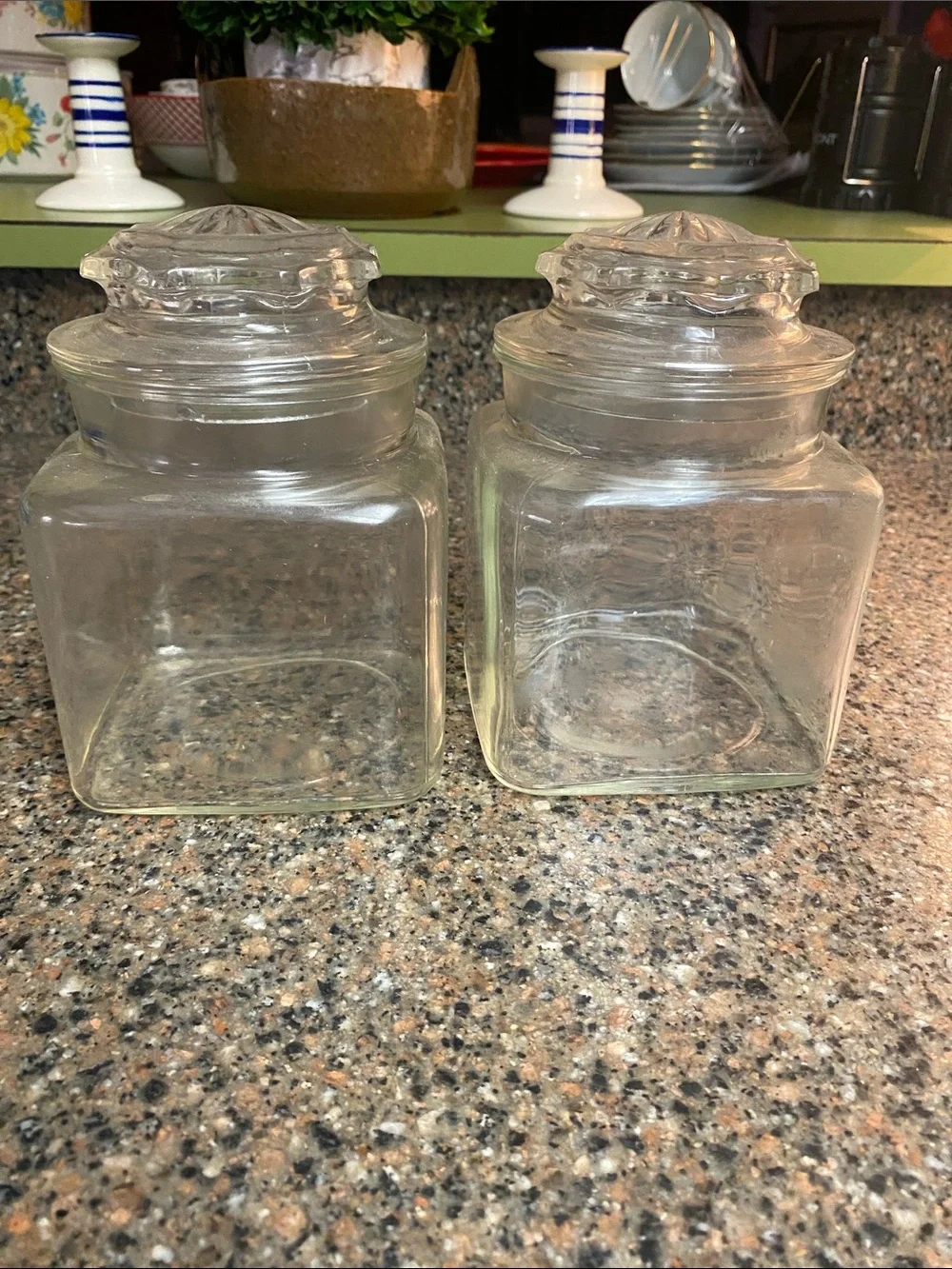 Anchor Hocking Clear Glass Square Pantry Jars with Decorative Lids - Set of 2
